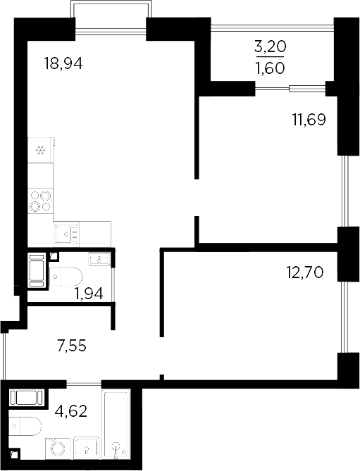 Планировка — RESPECT, 3-комн., 57 м²