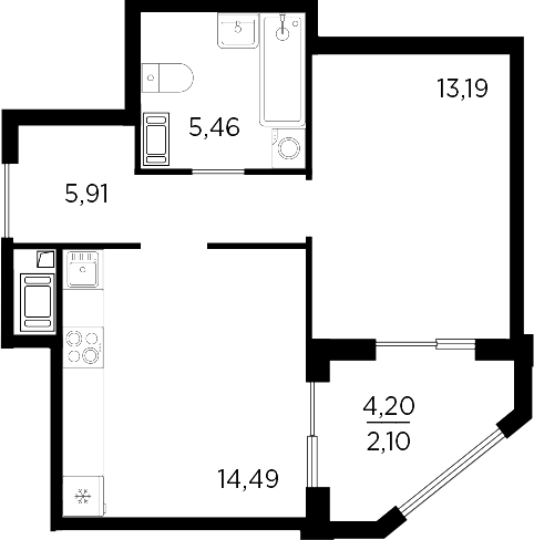 Планировка — RESPECT, 1-комн., 39 м²