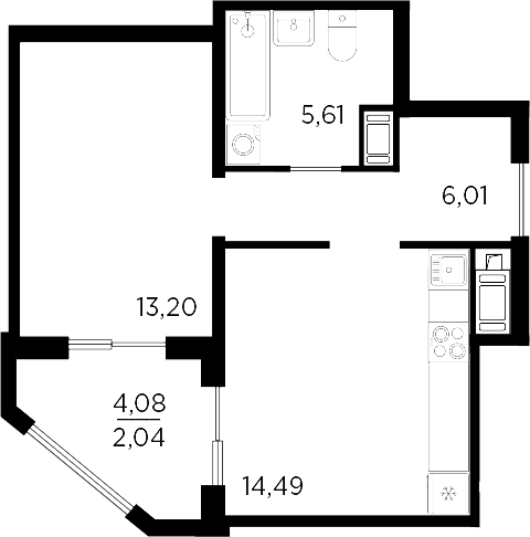 Планировка — RESPECT, 1-комн., 39 м²