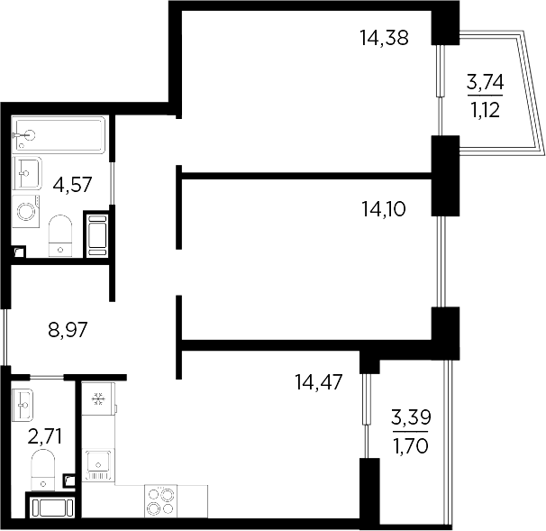 Планировка — RESPECT, 2-комн., 59 м²