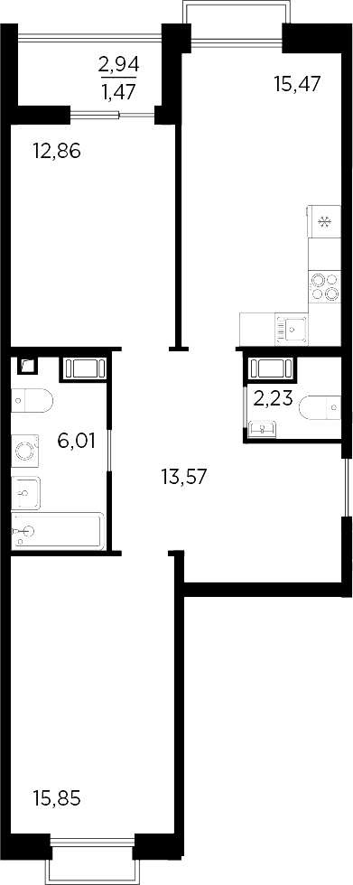 Планировка — RESPECT, 3-комн., 66 м²