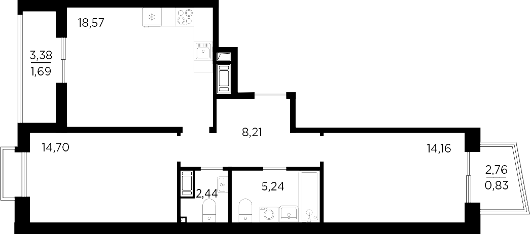 Планировка — RESPECT, 3-комн., 63 м²