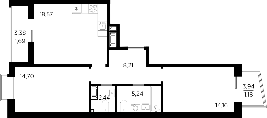 Планировка — RESPECT, 3-комн., 63 м²