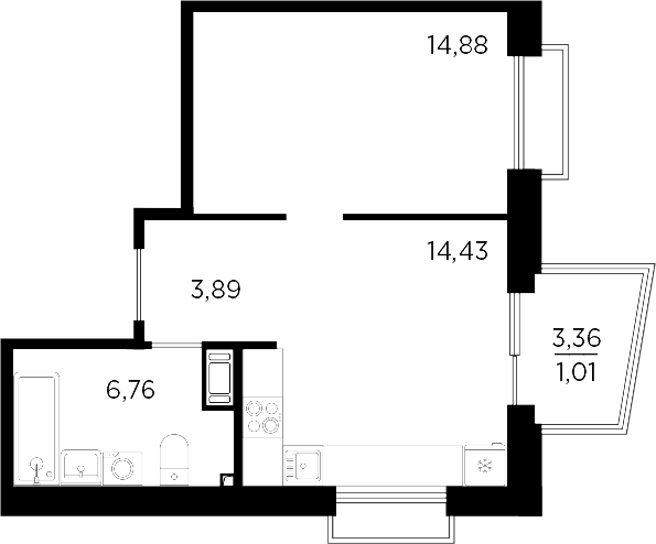 Планировка — RESPECT, 1-комн., 40 м²