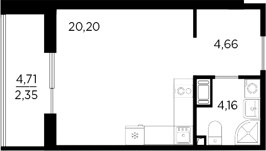 Планировка — RESPECT, Студия, 29 м²