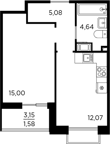 Планировка — RESPECT, 1-комн., 37 м²