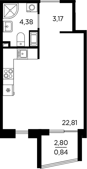 Планировка — RESPECT, Студия, 30 м²