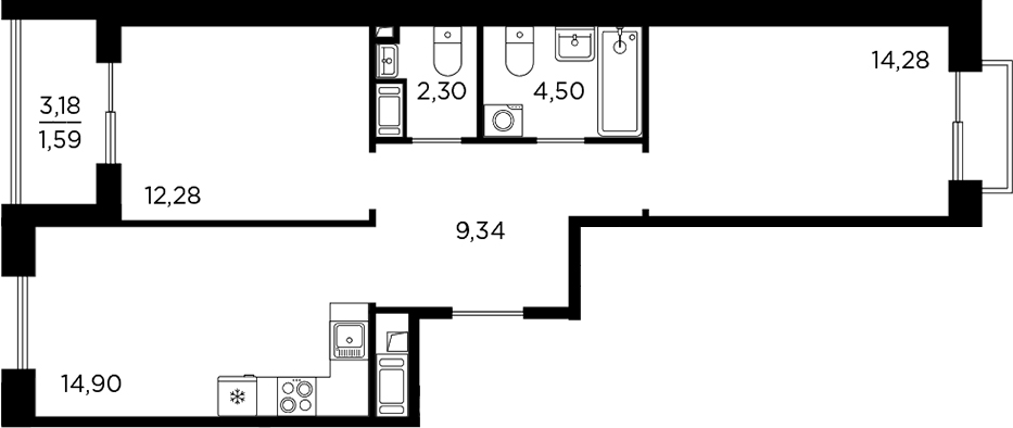 Планировка — RESPECT, 2-комн., 58 м²