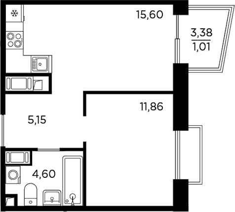 Планировка — RESPECT, 2-комн., 37 м²