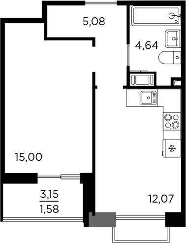 Планировка — RESPECT, 1-комн., 37 м²
