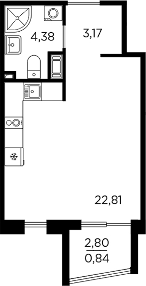 Планировка — RESPECT, Студия, 30 м²