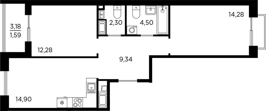 Планировка — RESPECT, 2-комн., 58 м²