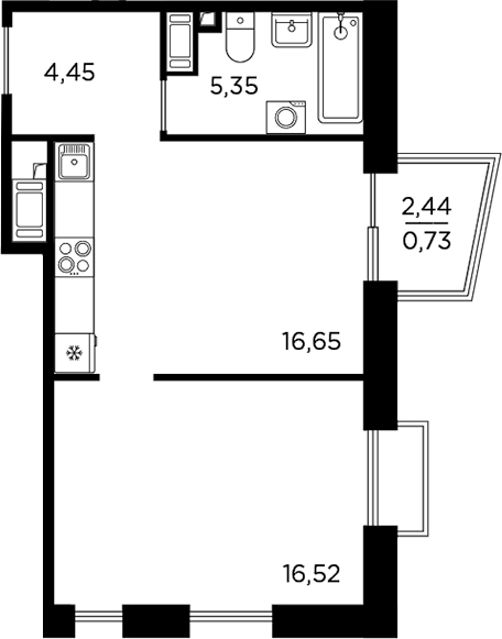 Планировка — RESPECT, 2-комн., 43 м²