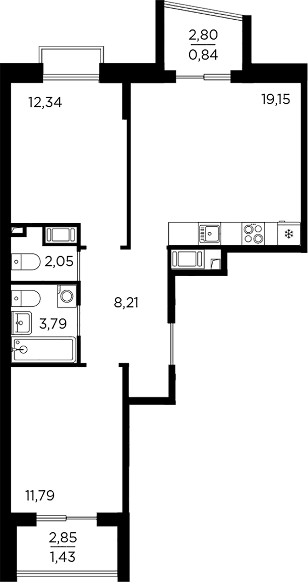 Планировка — RESPECT, 3-комн., 57 м²
