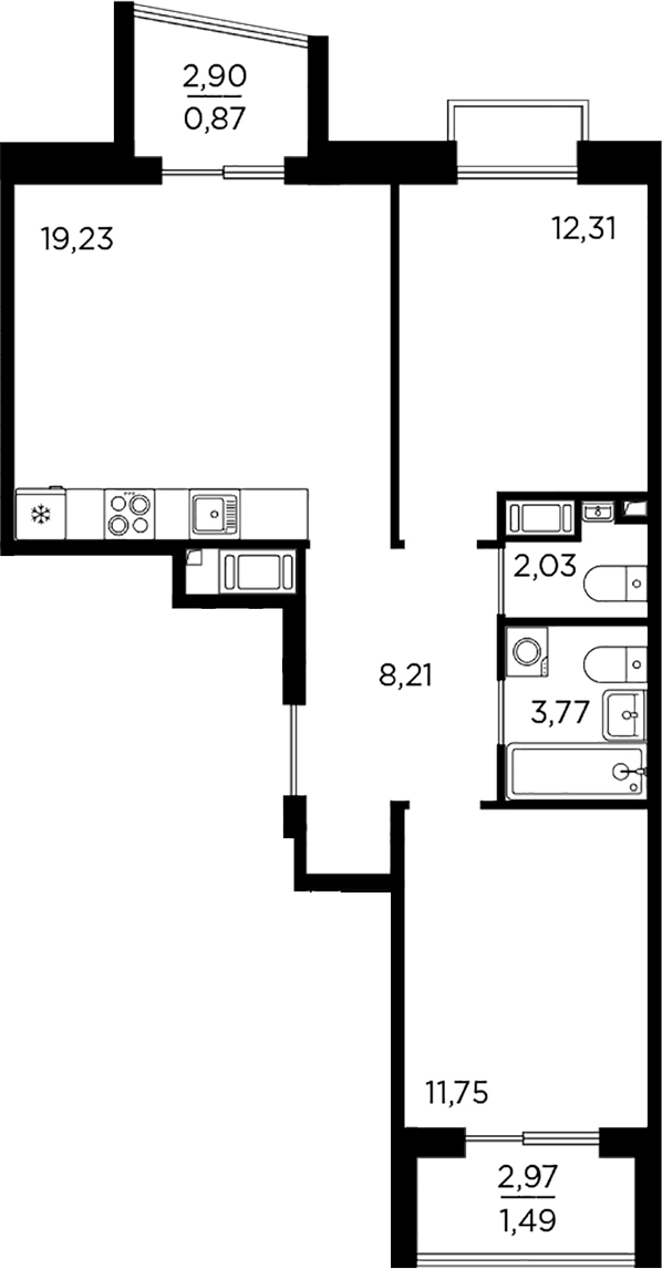 Планировка — RESPECT, 3-комн., 57 м²