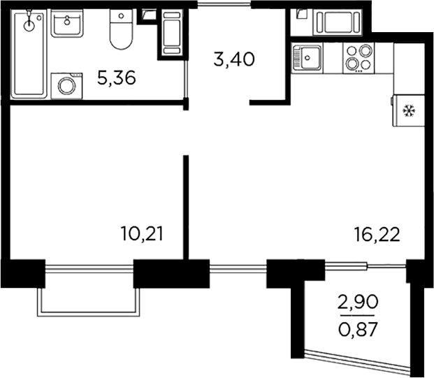 Планировка — RESPECT, 2-комн., 35 м²