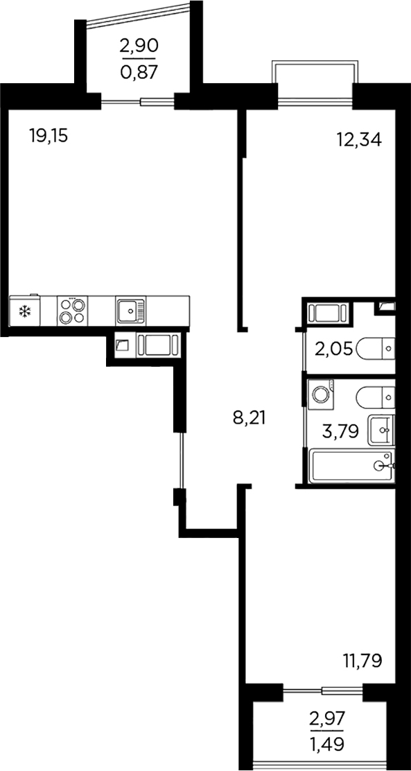 Планировка — RESPECT, 3-комн., 57 м²