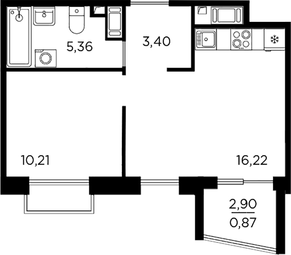 Планировка — RESPECT, 2-комн., 35 м²