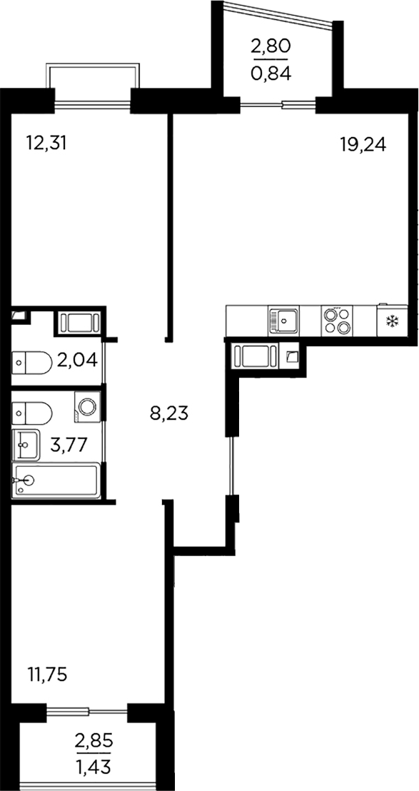 Планировка — RESPECT, 3-комн., 57 м²