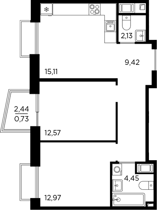 Планировка — RESPECT, 3-комн., 57 м²