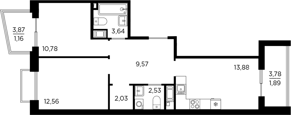 Планировка — RESPECT, 2-комн., 55 м²