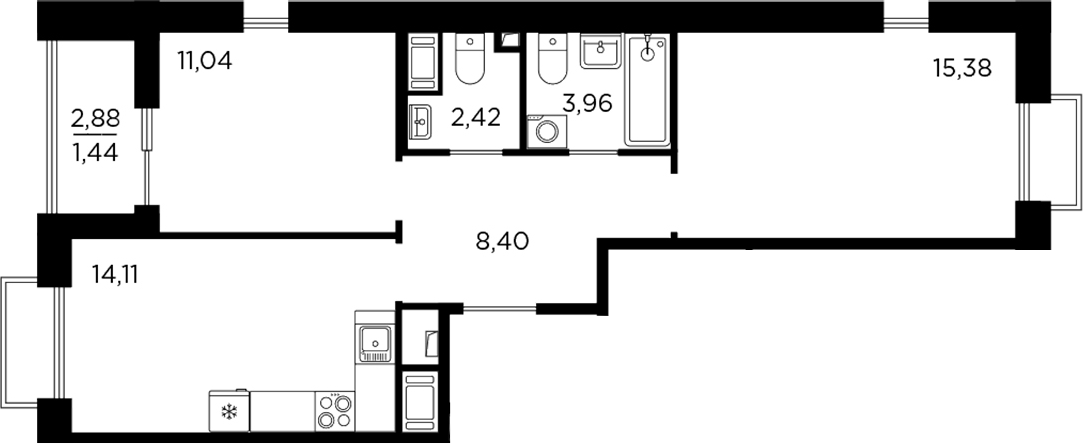 Планировка — RESPECT, 2-комн., 55 м²