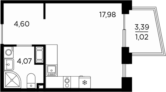 Планировка — RESPECT, Студия, 27 м²
