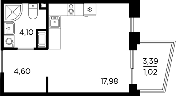 Планировка — RESPECT, Студия, 27 м²