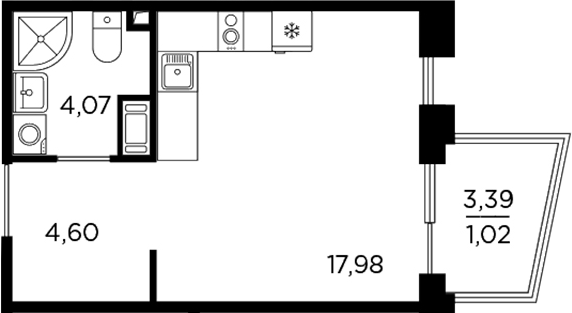 Планировка — RESPECT, Студия, 27 м²