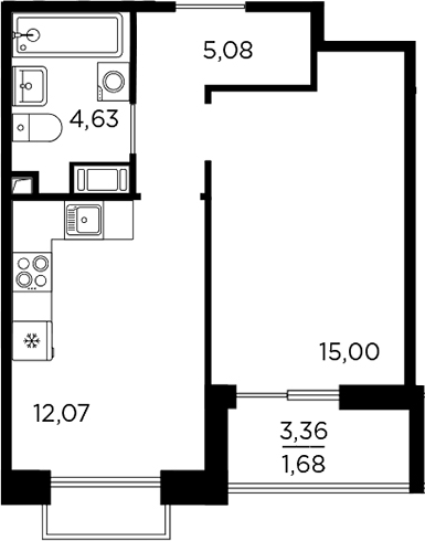 Планировка — RESPECT, 1-комн., 37 м²