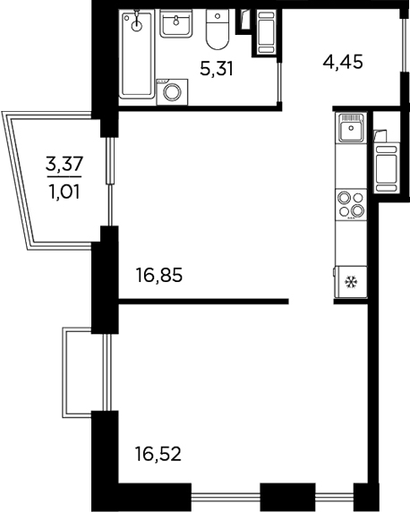 Планировка — RESPECT, 2-комн., 43 м²
