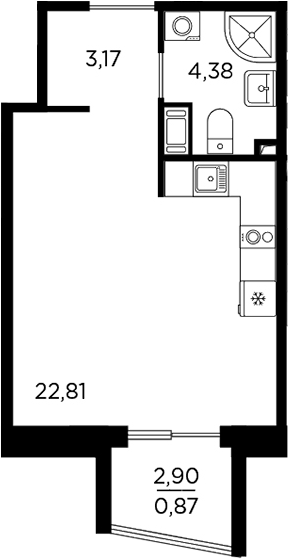 Планировка — RESPECT, Студия, 30 м²