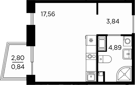 Планировка — RESPECT, Студия, 26 м²
