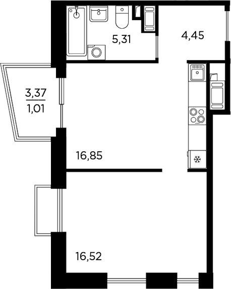 Планировка — RESPECT, 2-комн., 43 м²