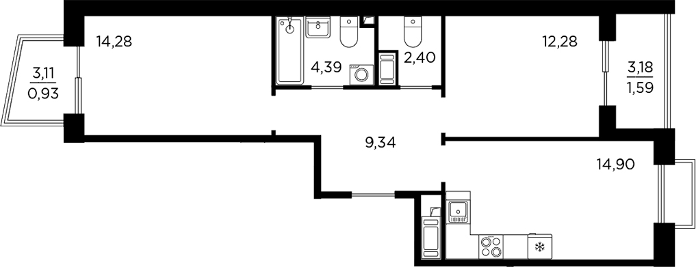 Планировка — RESPECT, 2-комн., 58 м²