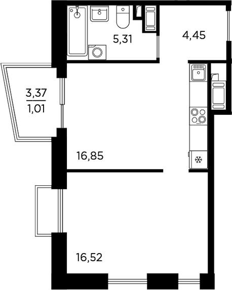 Планировка — RESPECT, 2-комн., 43 м²