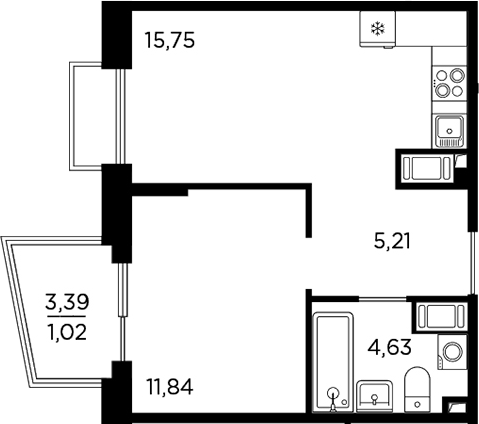 Планировка — RESPECT, 2-комн., 37 м²