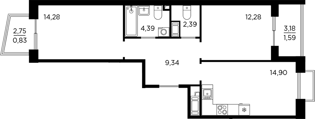 Планировка — RESPECT, 2-комн., 58 м²