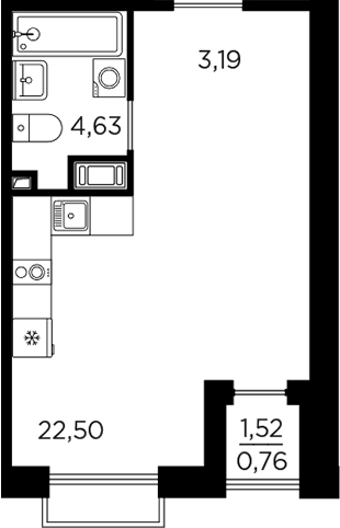 Планировка — RESPECT, Студия, 30 м²