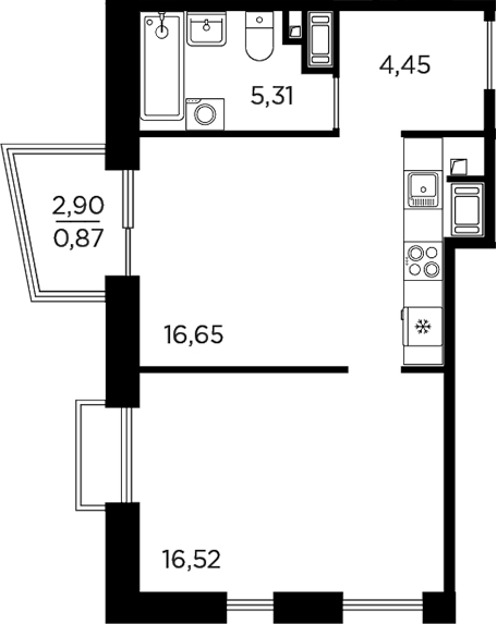Планировка — RESPECT, 2-комн., 43 м²