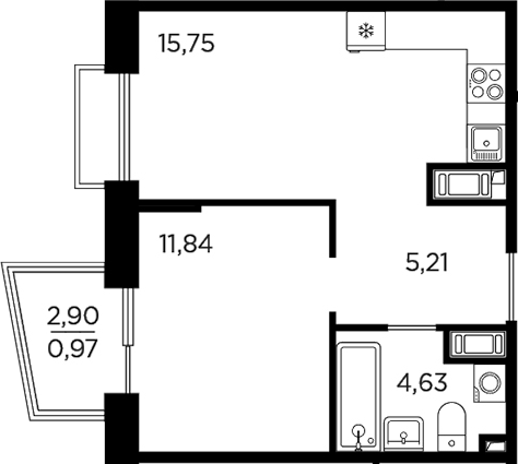 Планировка — RESPECT, 2-комн., 37 м²
