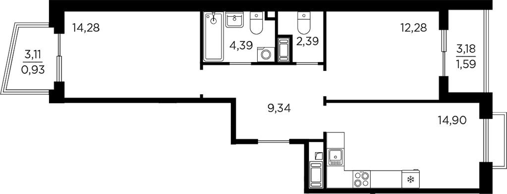 Планировка — RESPECT, 2-комн., 58 м²