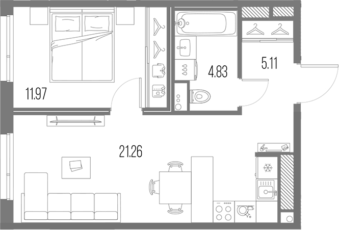 Планировка — Legenda Васильевского, 2-комн., 43 м²