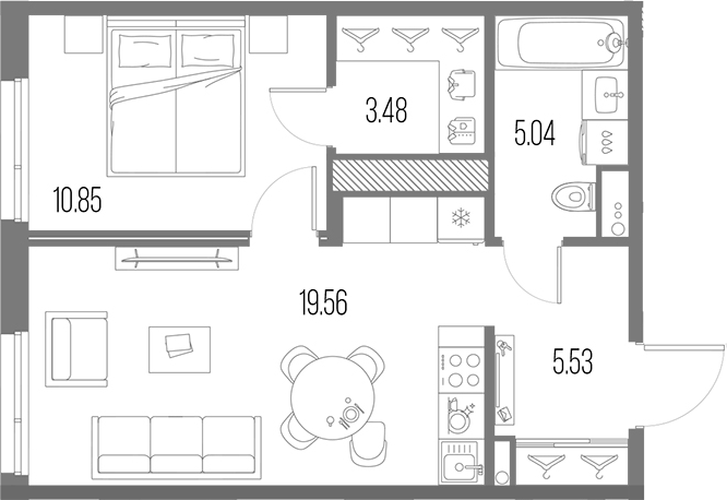Планировка — Legenda Васильевского, 2-комн., 44 м²