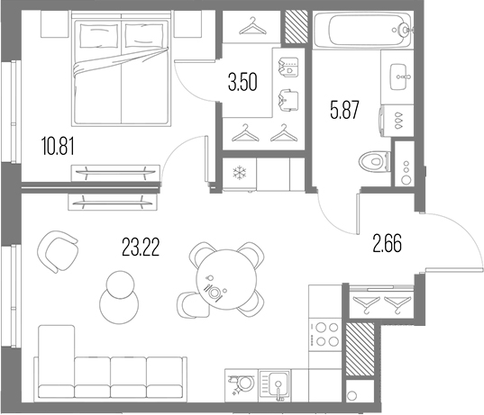 Планировка — Legenda Васильевского, 2-комн., 46 м²