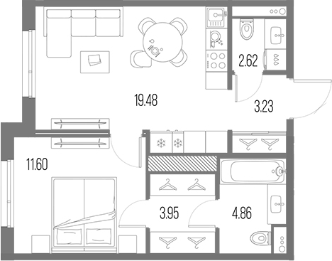 Планировка — Legenda Васильевского, 2-комн., 46 м²