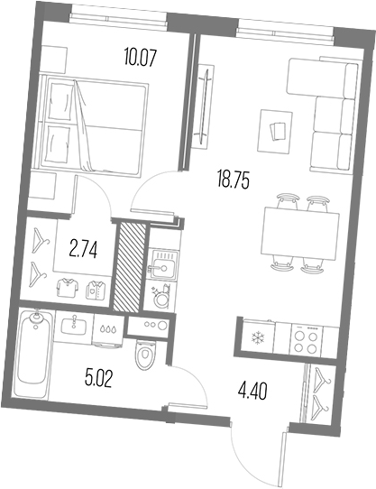 Планировка — Legenda Васильевского, 2-комн., 41 м²