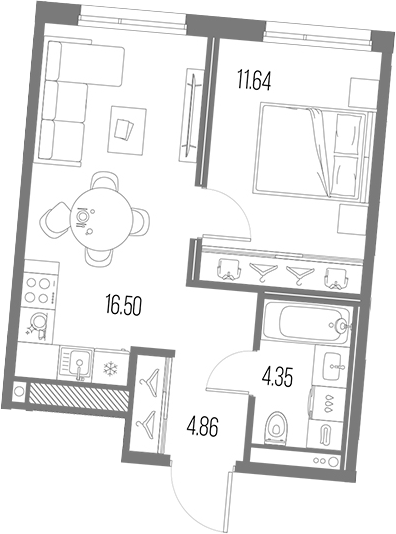 Планировка — Legenda Васильевского, 2-комн., 37 м²