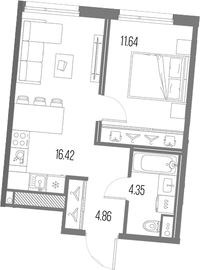 Планировка — Legenda Васильевского, 2-комн., 37 м²