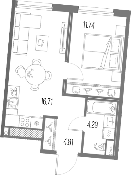 Планировка — Legenda Васильевского, 2-комн., 38 м²